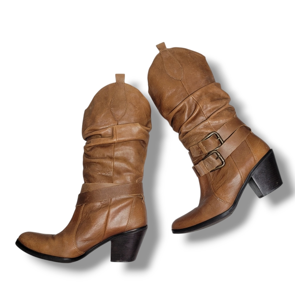 Matisse Willee Block High Heeled Knee Length Scrunch Leather Western Boots 9.5 M
